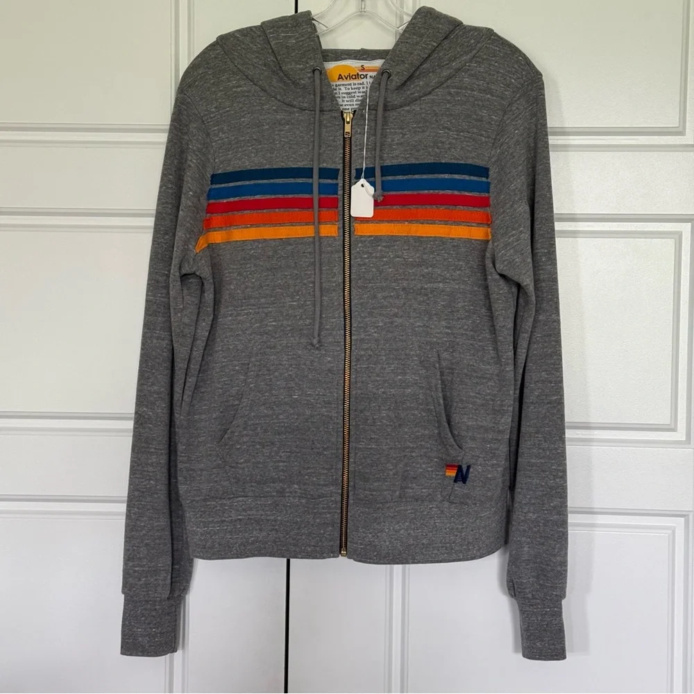 NWT aviator nation 5 stripe hoodie in heather grey - Picture 7 of 8